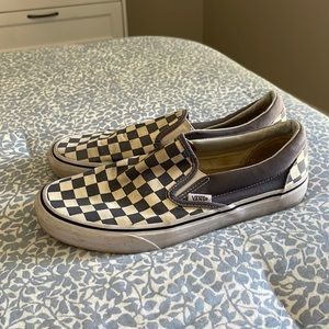 Blue and Beige Checkered Slip on Vans Sz 9